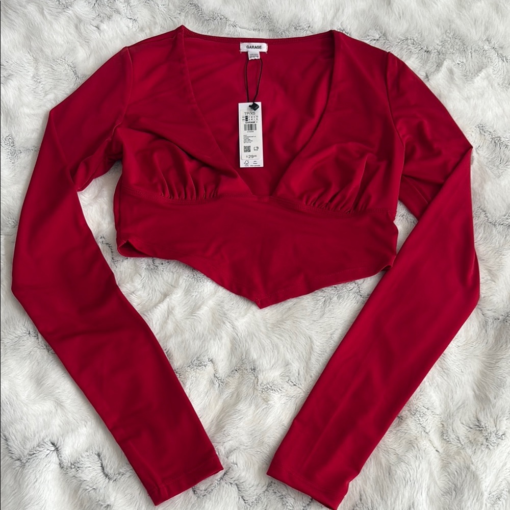 Stylish Red Long Sleeve Crop Top